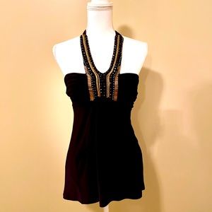 Black Cache Stretchy Top With Halter Tie!